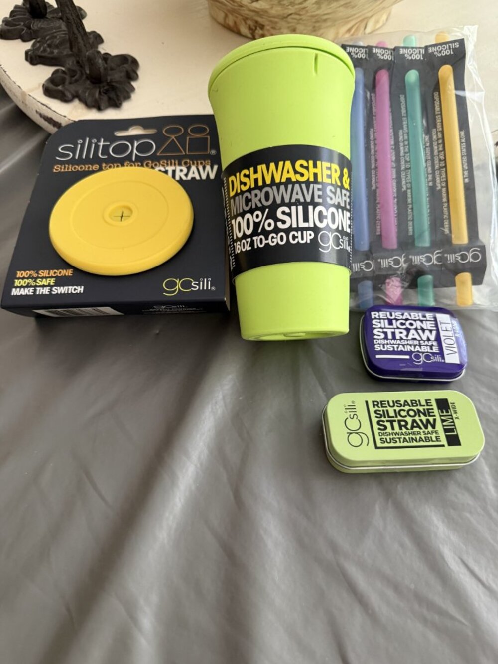 GoSili bundle reusable 16 oz. to-go-cup, straw lid and straws